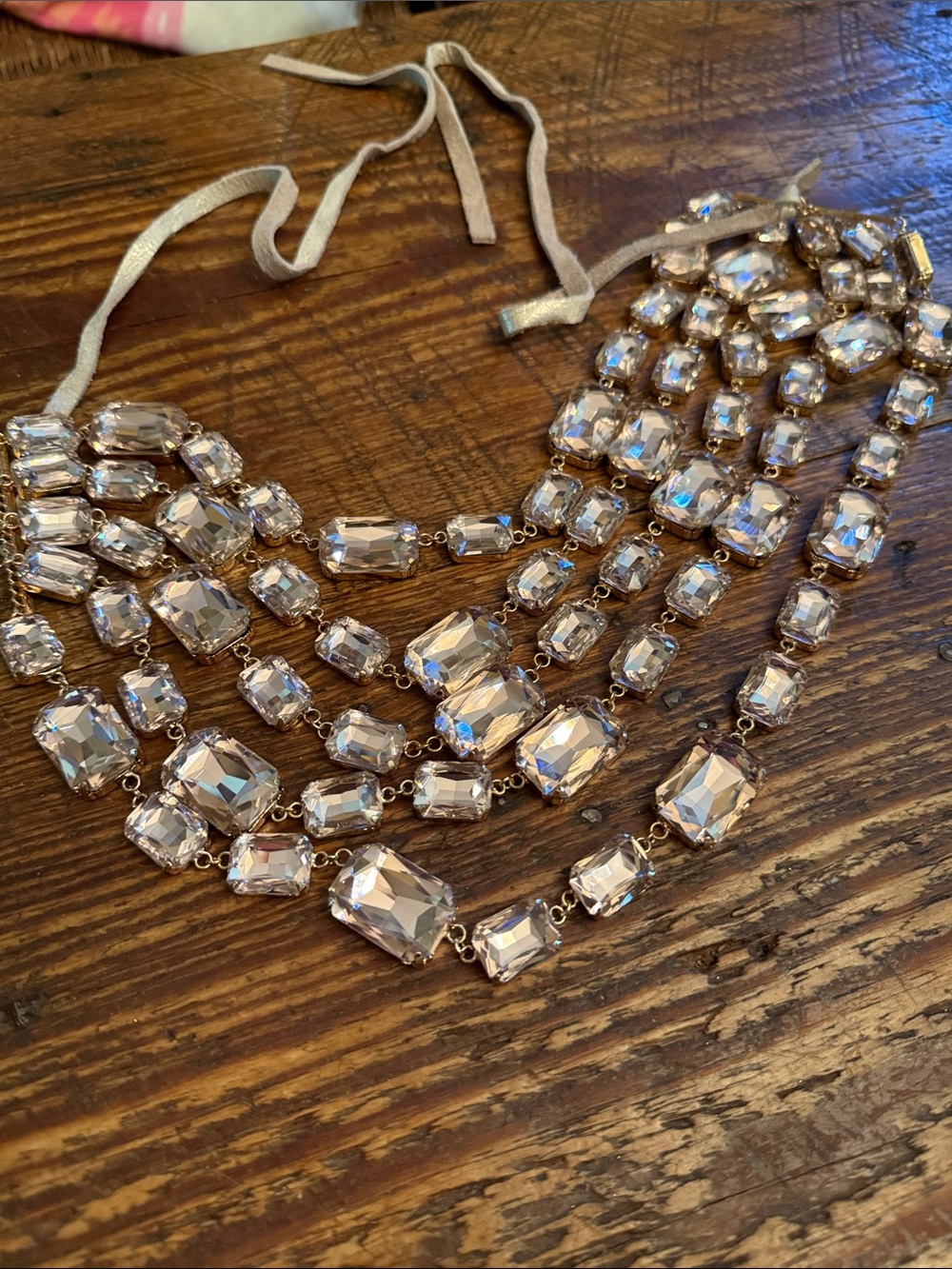 Pink.Crystal Statement Bib Necklace -pink.  Not clear Crystal and Gold Tone.